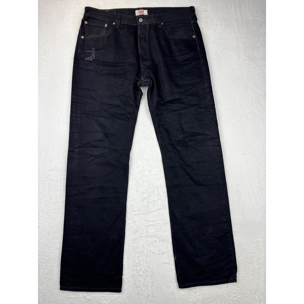 Vintage Levis 501 Mens 36x34 Y2K Fuzzy Black Fade Grungy Distressed Denim Wash